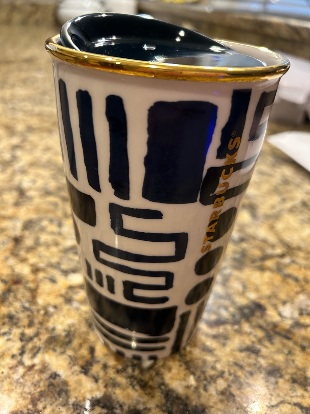 2015 Starbucks Dot Collection Double Walled Ceramic Tumbler 12 fl oz EUC BLUE